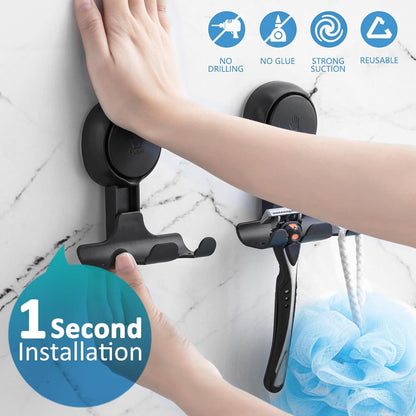 TAILI Suction Cup Razor Holder in Shower 2 Pack, Towel, Loofah, Shaver Holder for Bathroom Wall, Powerful Suction Cup Shower Hooks, Easy to Install and Reuse, White