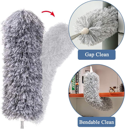 Microfiber Feather Duster, Extendable Cobweb Duster with 100 inches Extension Pole, Bendable & Washable & Lightweight Dusters for Cleaning Ceiling Fan, High Ceiling, Blinds, Webster, Furniture & Cars