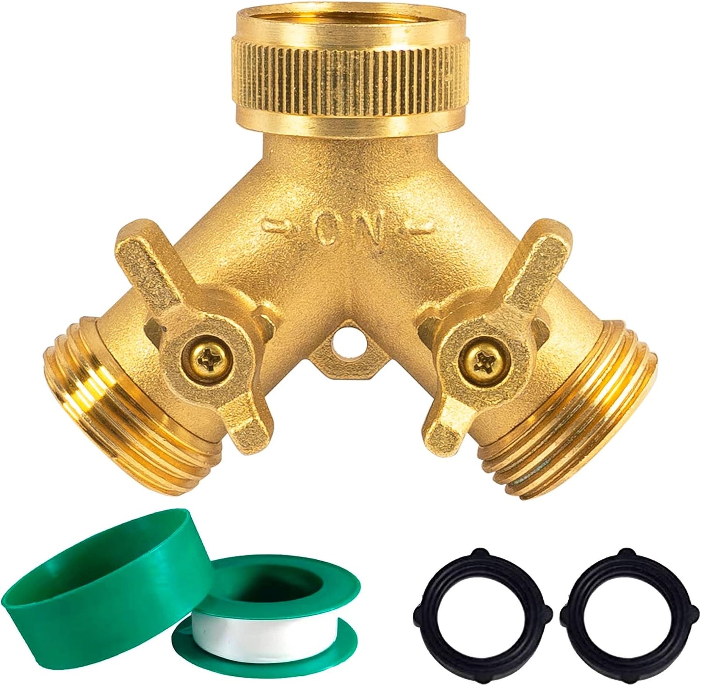 Hourleey Brass Garden Hose Splitter (2 Way), Solid Brass Hose Y Splitter 2 Valves with 2 Extra Rubber Washers (2 PACK)