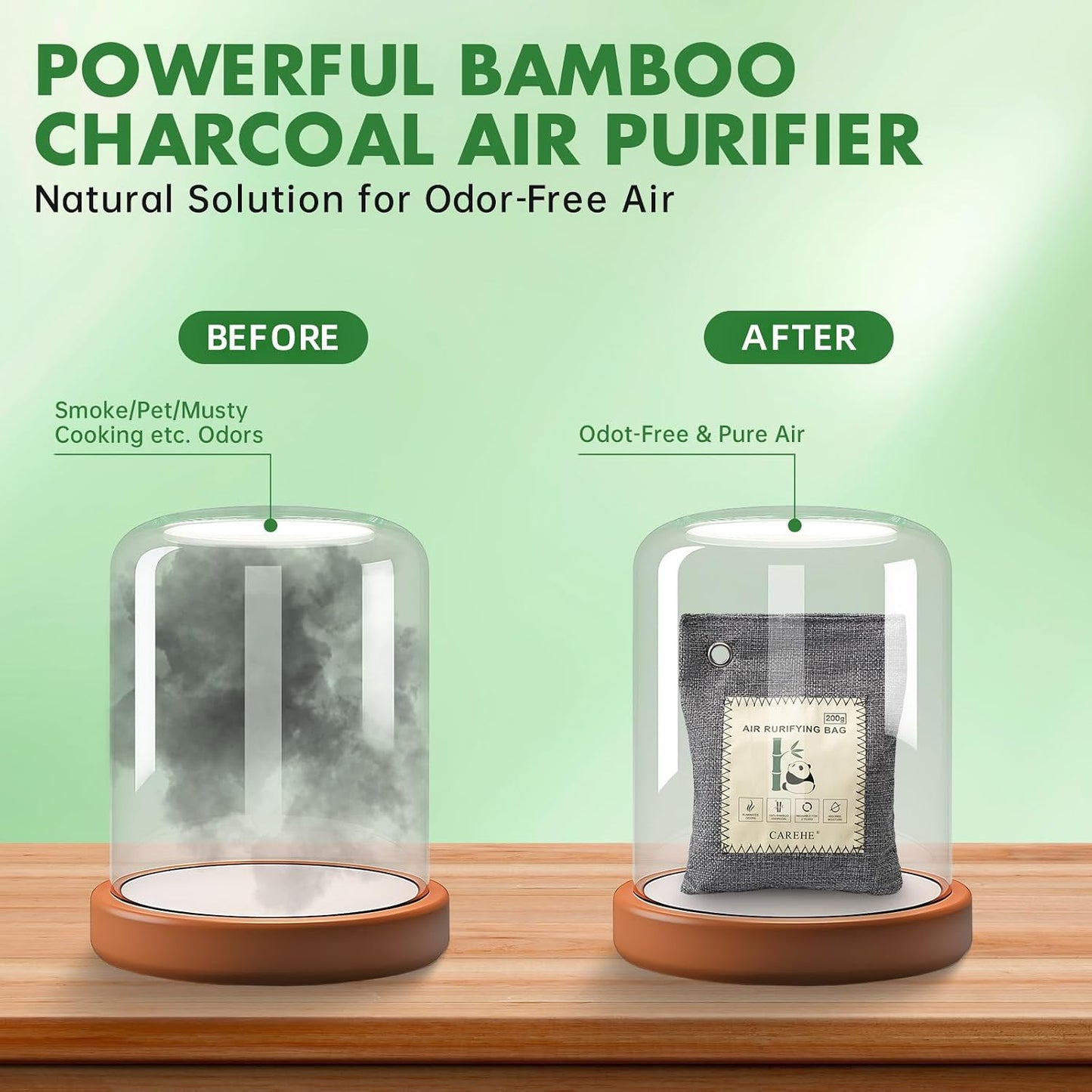 Activated Charcoal Odor Eliminator, Bamboo Charcoal Air Purifying Bags,Odor Removing Packs, Shoe Deodorizer Natural Odor Absorber for Home, Car, Closet, and Pet (200g*4 Pack)