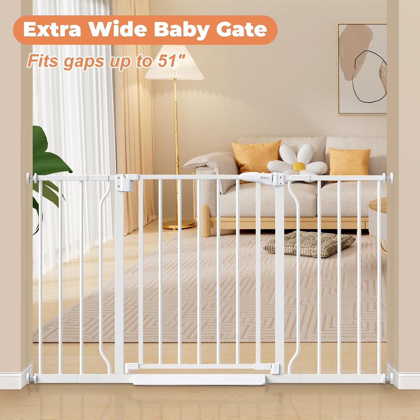 Baby Gate No Drilling, 29"-40" Auto Close Dog Gate Indoor for Doorways & Stairs, Pressure Mounted Adjustable Pet Gate, Easy Walk Through Child Gate for Children & Pets Stroller Friendly, White