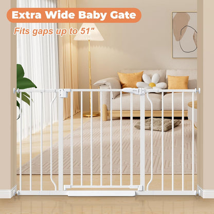 Baby Gate No Drilling, 29"-40" Auto Close Dog Gate Indoor for Doorways & Stairs, Pressure Mounted Adjustable Pet Gate, Easy Walk Through Child Gate for Children & Pets Stroller Friendly, White