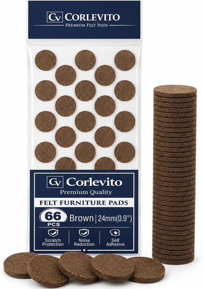 Felt Furniture Pads Corlevito 66 PCS (0.9") – Chair Leg Floor Protectors for Hardwood Floors, Strong Adhesive Anti Scratch Felt Pads for Furniture,Noise Reducing Furniture Pads (Brown)