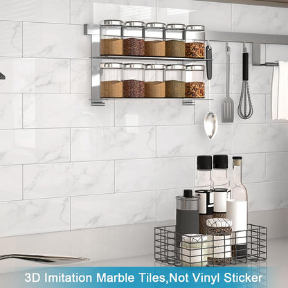 BeNice Peel and Stick Backsplash for Kitchen Tile,Peel and Stick Tiles for Walls Tile Stickers Waterproof Marble Tile Backsplash 3.85"x11.73"(16Tiles) White Gray