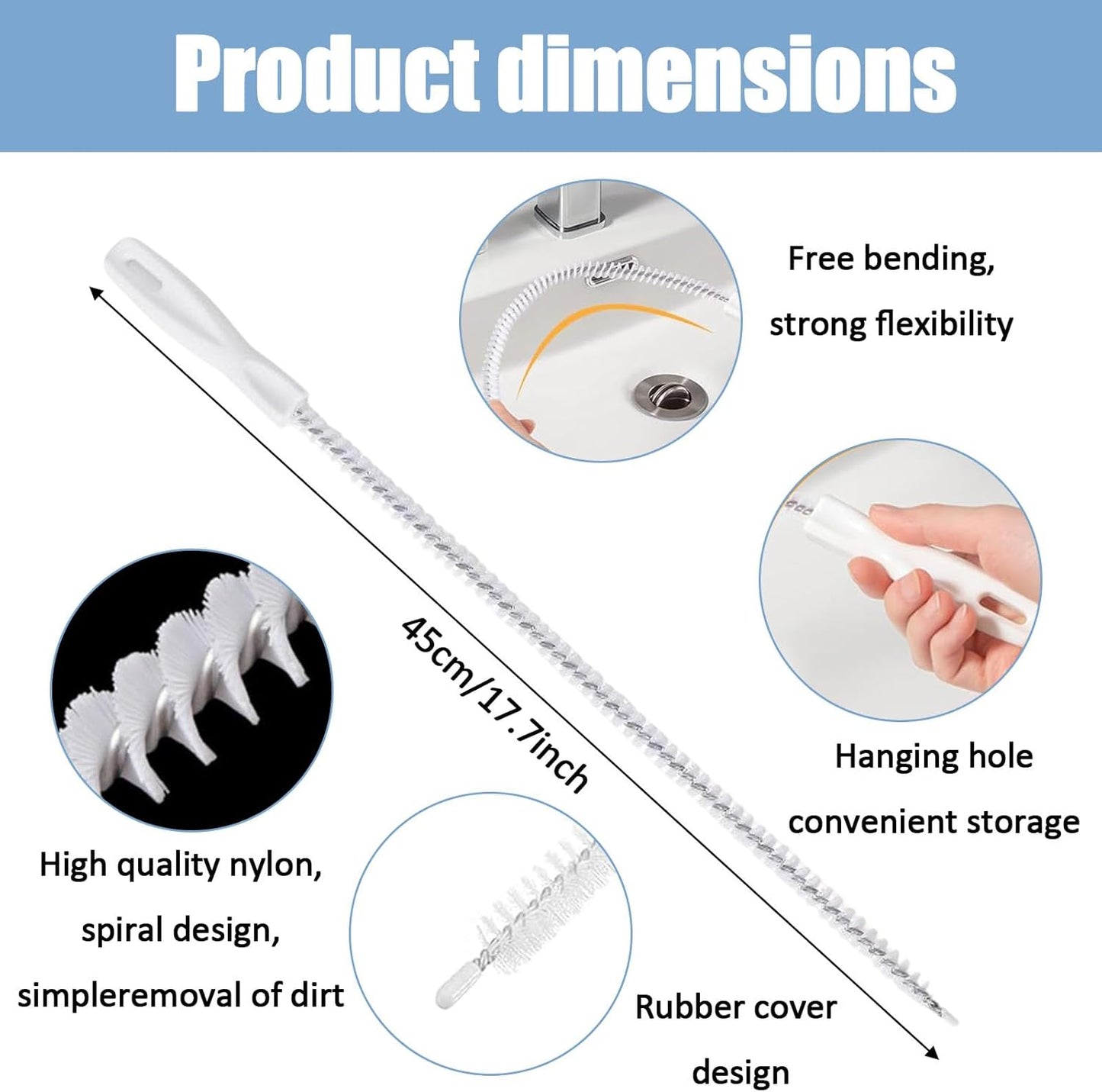 Drain Cleaning Brushs,Sink Drain Clog Remover,Pipe Cleaning Brush,Drain Clog Remover, Drains Cleaner Kitchen Sink,White