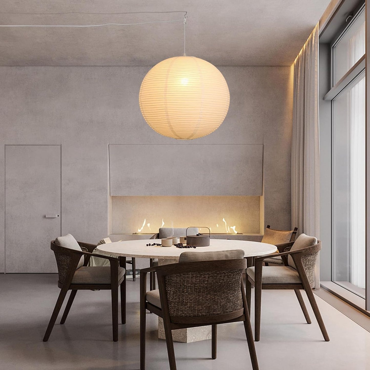 Paper Lantern Lamp Plug in Hanging Lamp 23.6in Off-White Rice Paper Pendant Light with 19.7FT Cord Large Globe Japanese Japandi Wabi Sabi Chandelier for Dining Living Room Bedroom 1 Pack