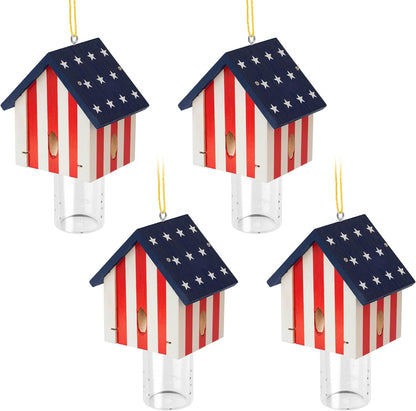 Carpenter Bee Trap for Outside - Best Bee Trap - Flag Cabin Style Nature Hanging Wood Carpenter Bee Traps Outdoor - Insect Traps with Removable Vault