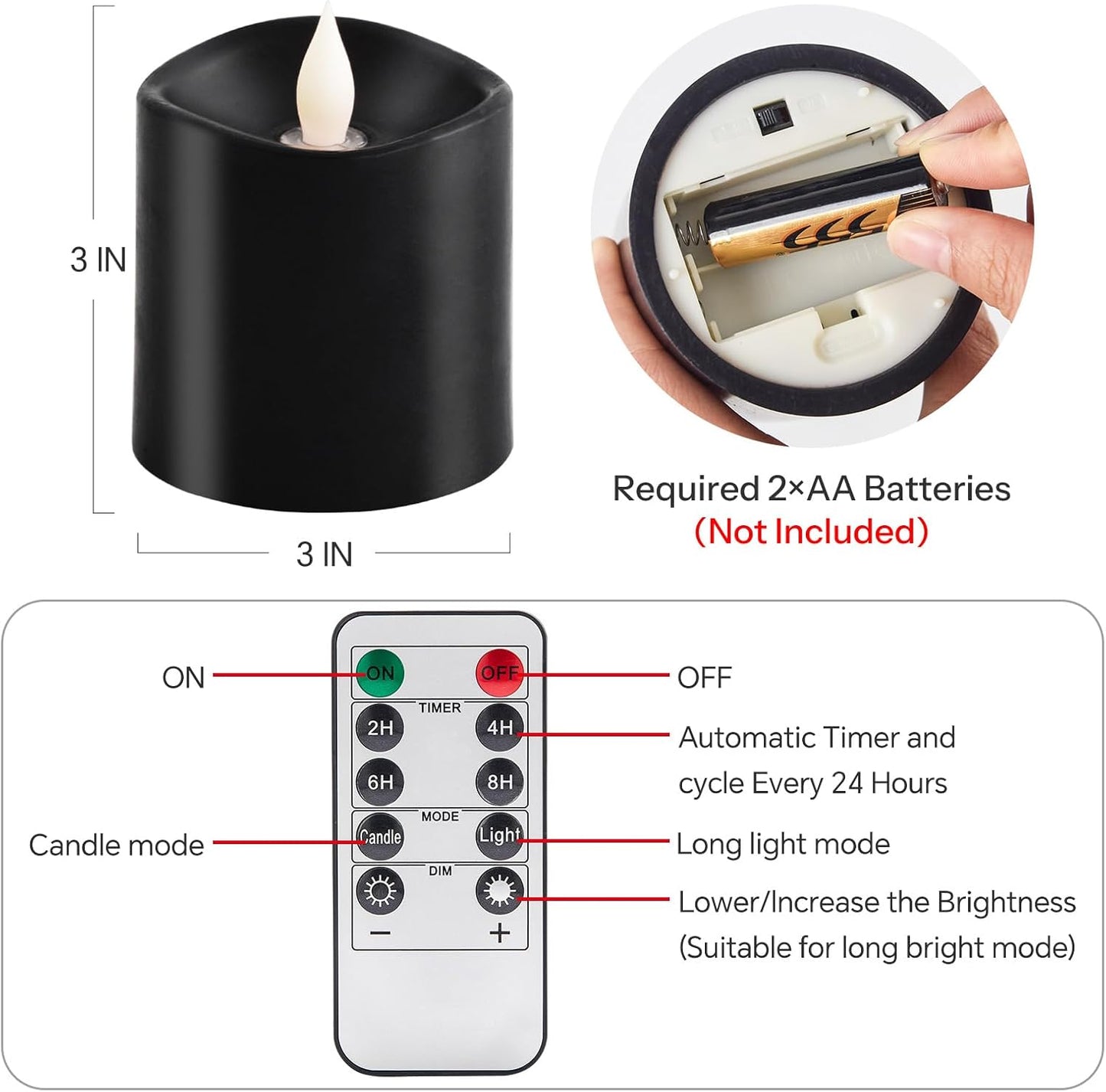 3x4 Flickering Flameless Candles Set of 3,Real Wax Pillar LED Candles,with Timer,4 inch Flameless Candles with Remote,for Party Wedding Holiday Home Decor,Ivory
