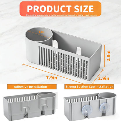 Sink Caddy & Kitchen Sink Organizer,Black Sponge Holder with High Scrub Brush Holder,Plastic Kitchen Countertop Organizer,Multifunctional Sponge Drain Rack,Dish Soap,Dish Sponge Holder,Soap Dispenser