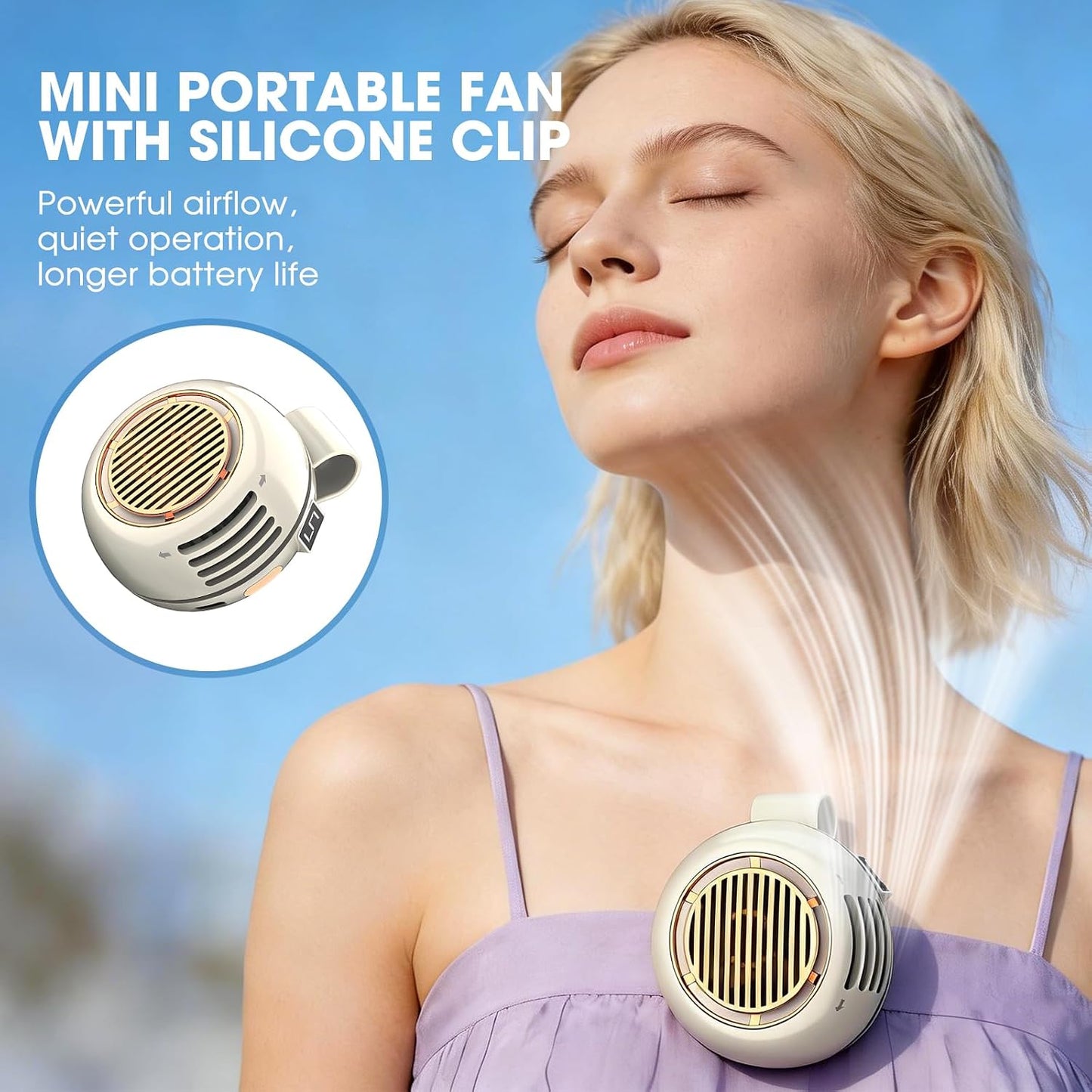 Small Clip Fan, Personal Waist Fans,Portable Silent Mini Bladeless Fan Clip On for Shirt ,Hands-Free Personal Clip Fans 3 Speeds,Clips on Waist Neck Fanes for Outdoor,Camping,Travel,Office (White)