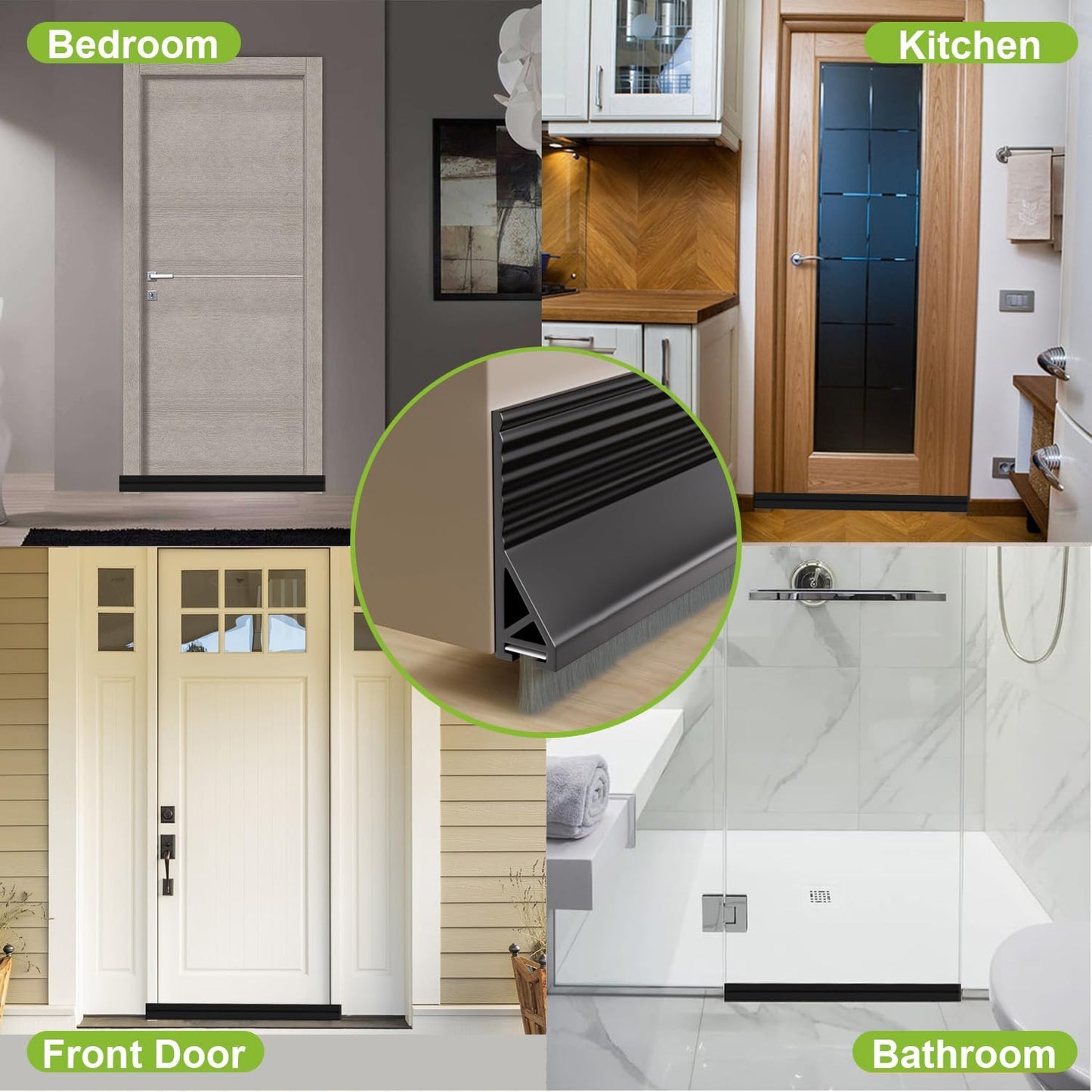 2 PCS Door Draft Stopper for Bottom with Brush, Self Adhesive Door Sweep for Exterior/Interior Doors, Bottom Seal Strip for Protection Against Bug, Dust, 2" W x 39" L, White