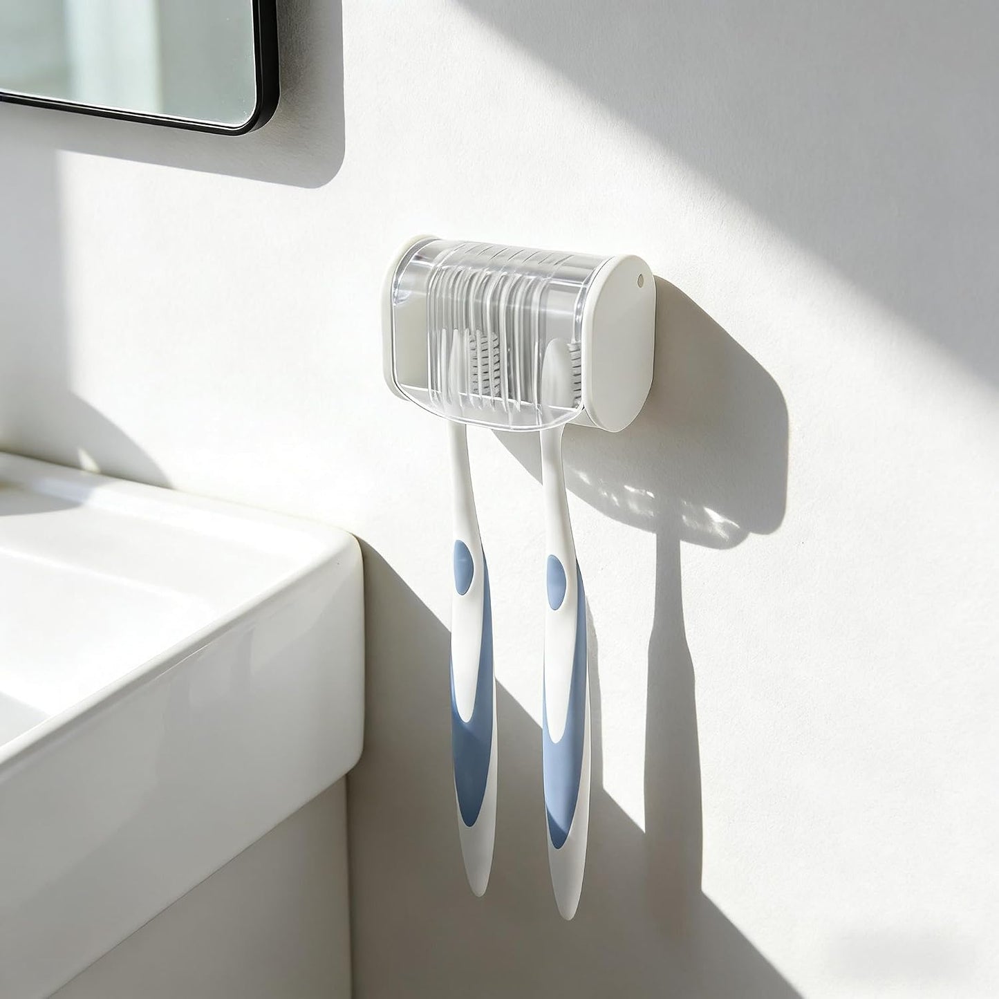 1 Pack Toothbrush Holder Wall Mounted with Cover for Bathroom, 2 Slots Toothbrush Storage Organizer for Shower, Self Adhesive Toothbrush Hanger (Grey)