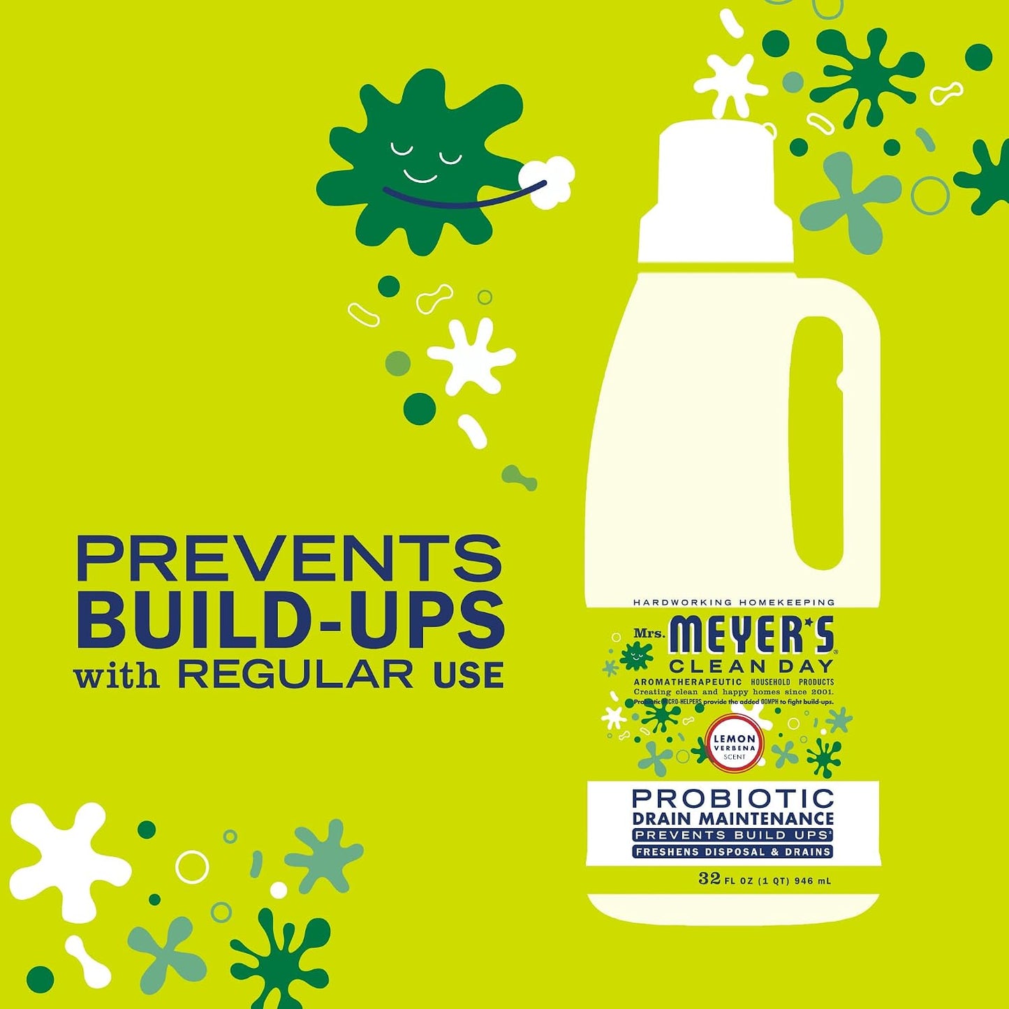 MRS. MEYER'S CLEAN DAY Probiotic Drain Maintenance Liquid, Lavender, Freshens Disposals and Drains, 32 Fl Oz