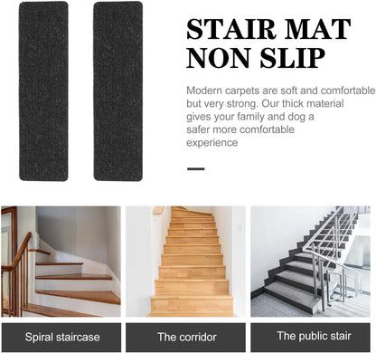 Homoyoyo 2Pcs Garage Stair Treads: Stair Treads Collection Indoor Skid Slip Resistant Skid Resistant Carpet Glue-Free Self-Adhesive Anti-Slip Mats Double Stripes for Repeated Use (Black,29X8X0.2inch)