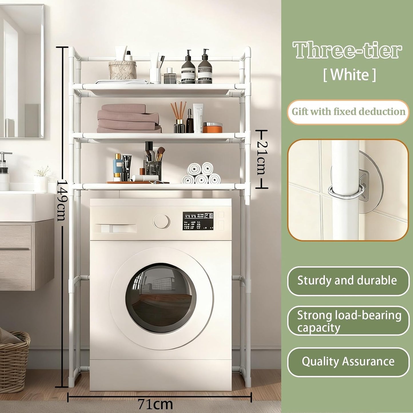 Over The Washer Storage Shelf – Laundry Room Vertical Organizer, Over Washer Shelf with Dual Color Choices (Black/White)(Black)
