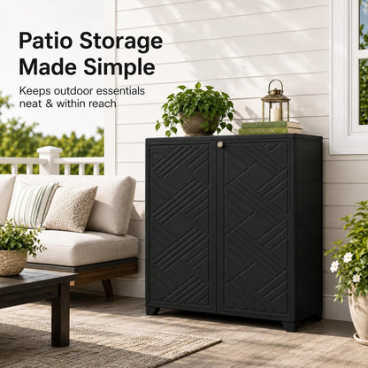 ADDOK Outdoor Storage Cabinet,60 Gallon Waterproof Resin Patio Storage Cabinet with 1 Adjustable Metal Shelf, Upright Outdoor Cabinet for Garden Tools, Pool Supplies, Toys, Porch and Garage
