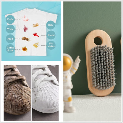 2 Pcs Wood Laundry Brush | Soft Bristle, For Shoe & Clothing Stain Removal, Easy to Grip, Scrubs Tough on Delicate, Hand Washing Clothes
