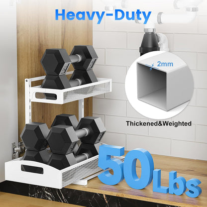 Petiza Under Sink Organizer Pull Out Cabinet Organizer Adjustable Height 2 Tier with Sliding Drawers Kitchen Bathroom Organizer and Storage(1pc)