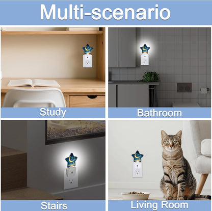 Lavender Butterfly Nightlight,Summer Flowers Star Night Lights Plug into Wall Decorations for Bedroom Bathroom,Dusk to Dawn Sensor Kitchen Hallway Stairs Energy Efficient Desk Lamp