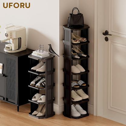 UFORU Small Shoe Rack, 5 Tier Plastic Vertical Shoe Rack for Small and Narrow Spaces, Free Standing Shoe Organizer for Closet, Entryway