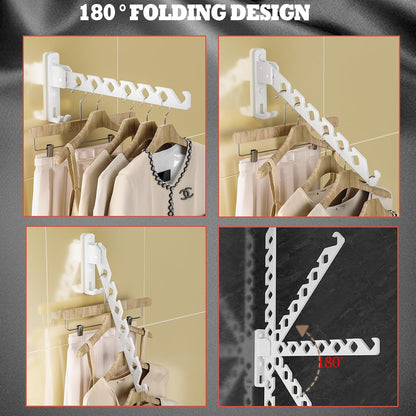 Dr.DJ Wall Mount Coat Hanger Holder Black Clothes Drying Organizer Rack Garment Hooks Aluminium Retractable Folding Indoor Wall Mounted Hanger Space Saver for Laundry Room Bedroom Black 2Pack