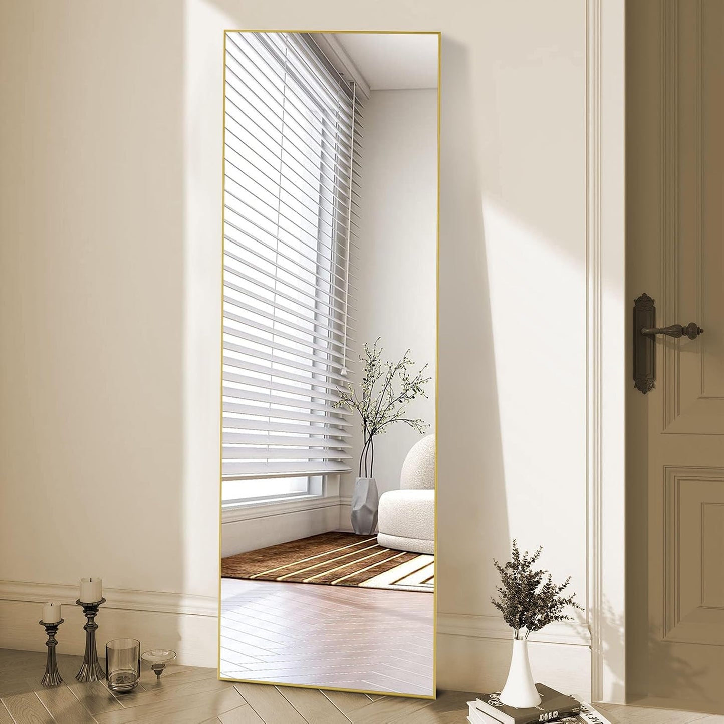OLIXIS 64"x 21.5" Arched Mirror Full Length, Full Body Mirror with Stand, Hanging or Leaning for Wall, Floor Standing with Shatter-Proof Glass for Bedroom, Living Room, Long, Black