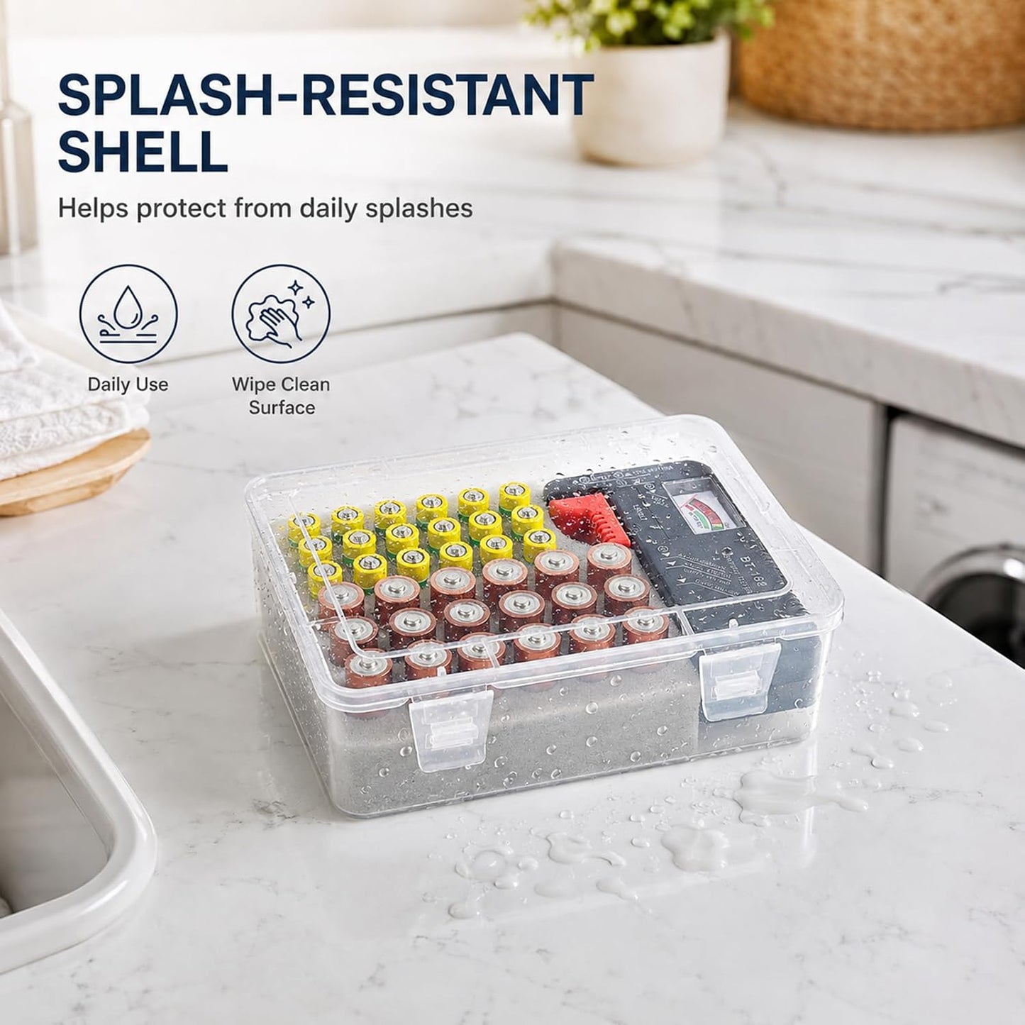 ALCYON Battery Organizer Storage Box with Test, Garage Case Holder for 18* AA, 18* AAA Batteries (Bag Not Include Batteries Pack)-White