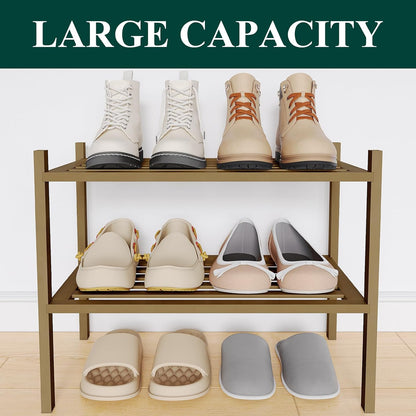 Smiry Bamboo Shoe Rack, 3 Tier Free Standing Wooden Shoe Organizer, Stackable Wood Shoe Storage Shelf for Closet, Entryway, 5 Horizontal Slats, 26.8"x11"x18.3", Natural