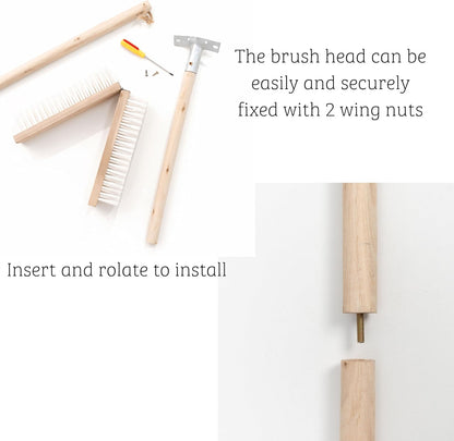 17.71” Heavy Duty Push Broom Outdoor, Stiff Plastic Bristles 4-Layer, 32.28” Wooden Handle, Industrial Broom for Garage Floor, Warehouse, Patio, Concrete, Deck & Sidewalk Cleaning