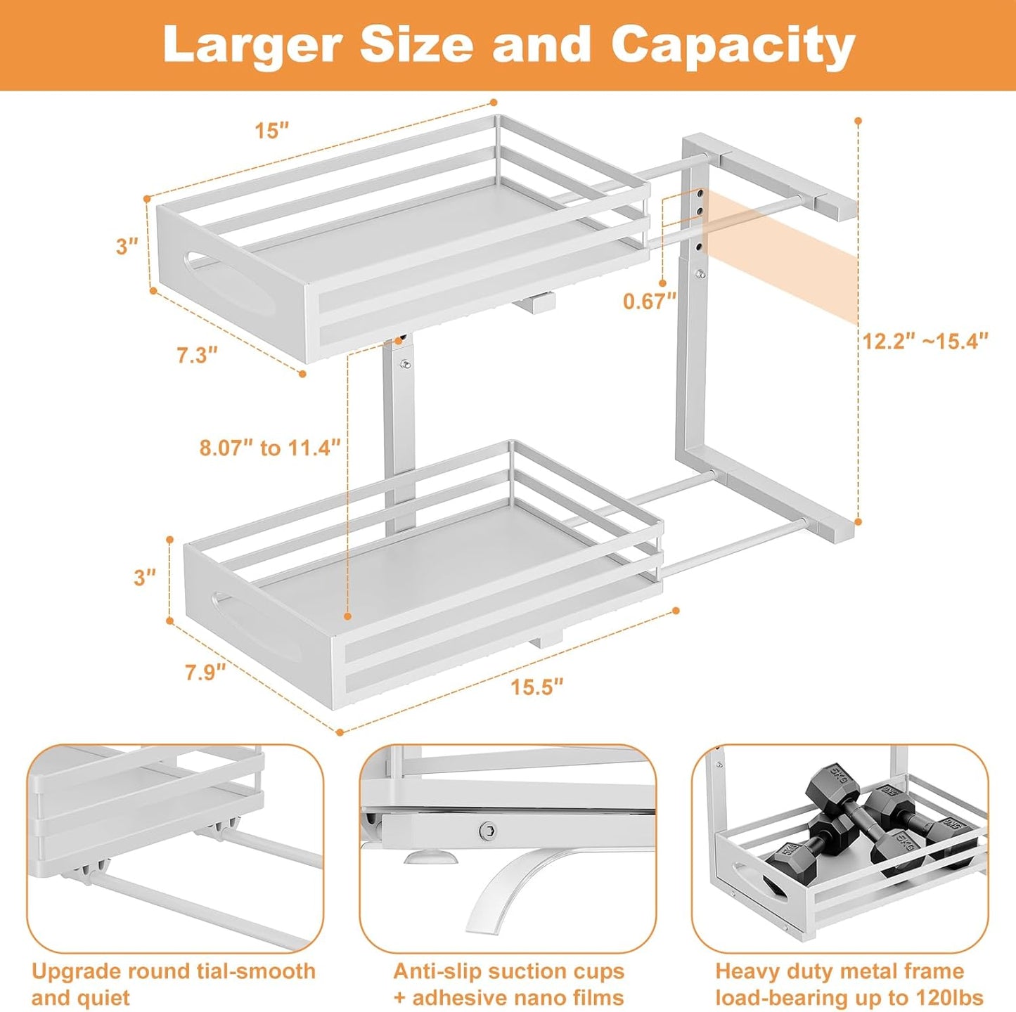 mixeshop Under Sink Organizer, 2 Tier Under Sink Organizers and Storage, Adjustable Height, Slide out Metal Cabinet Organizers, Pull out Cabinet Storage Drawer Shelf for Kitchen Bathroom (Black, 2)
