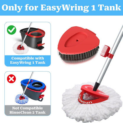 Spin Mop Replace Head for EasyWring 1 Tank,Upgraded Scrub Brush Replacement Head Compatible with Ocedar, 4 Microfiber Refills, 1 Handle, 1 Base and 1 Cleaning Brush Combo Set