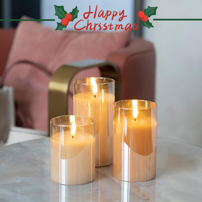 LUSHARBOR Flameless Candles with Remote, 3 Pack Battery Operated Candles Flickering Real Wax LED Fake Pillar Candles with Timer for Wedding Home Party, White