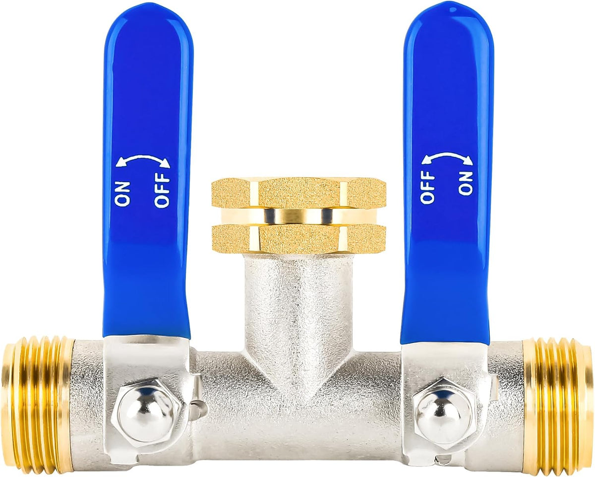 EJW Hose Splitter 2 Way, Garden Hose Splitters, Heavy Duty Faucet Splitter,Rv Brass Water Hose Y Splitter, Double Hose Connector, Spigot Splitter, Two Way Hose Manifold Valve 3/4 Inch GHT Thread.