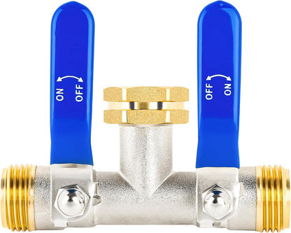 EJW Hose Splitter 2 Way, Garden Hose Splitters, Heavy Duty Faucet Splitter,Rv Brass Water Hose Y Splitter, Double Hose Connector, Spigot Splitter, Two Way Hose Manifold Valve 3/4 Inch GHT Thread.