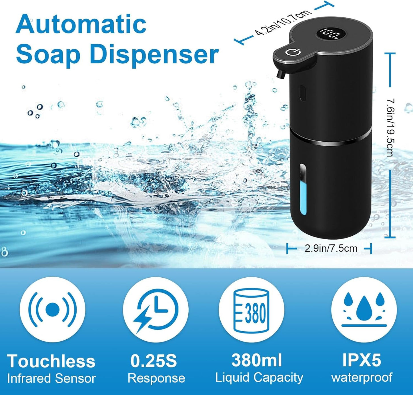 OHIFAST Automatic Foaming Soap Dispenser Touchless, USB Rechargeable Smart Hand Soap Dispenser, 6-Level Adjustable, 12.8oz/380mL Wall Mounted for Bathroom Kitchen Dish Soap-White