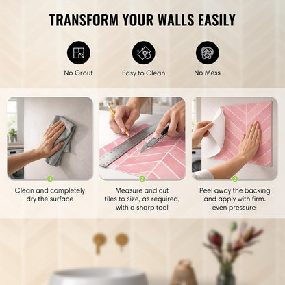 Peel and Stick Subway Backsplash Tiles, 5 Pack, 12 x 12 in, Almond | extra thick 3D wall panels, heat and water resistant wall panels, easy DIY kitchen, bathroom, laundry, fireplace wall décor