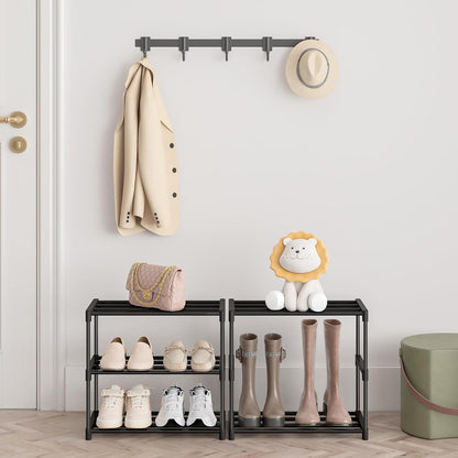 Autonomier 3 Tier Extra Small Shoe Rack (16.3" Wide), Narrow Stackable Shoe Shelf for Kids Toddler Adult, Lightweight Shoe Rack Stand for Closet Dorm Storage Organizer, Front Door Entrance, Entryway