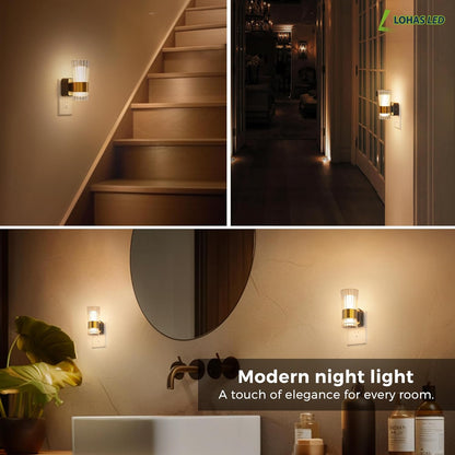 L LOHAS LED Night Light,Dimmable Night Lights Plug into Wall, 2 Pack Acrylic Nightlight with 0-100 LM Adjustable Brightness, 3000K Plug in Night Light with Dusk to Dawn Sensor, for Bathroom Hallway
