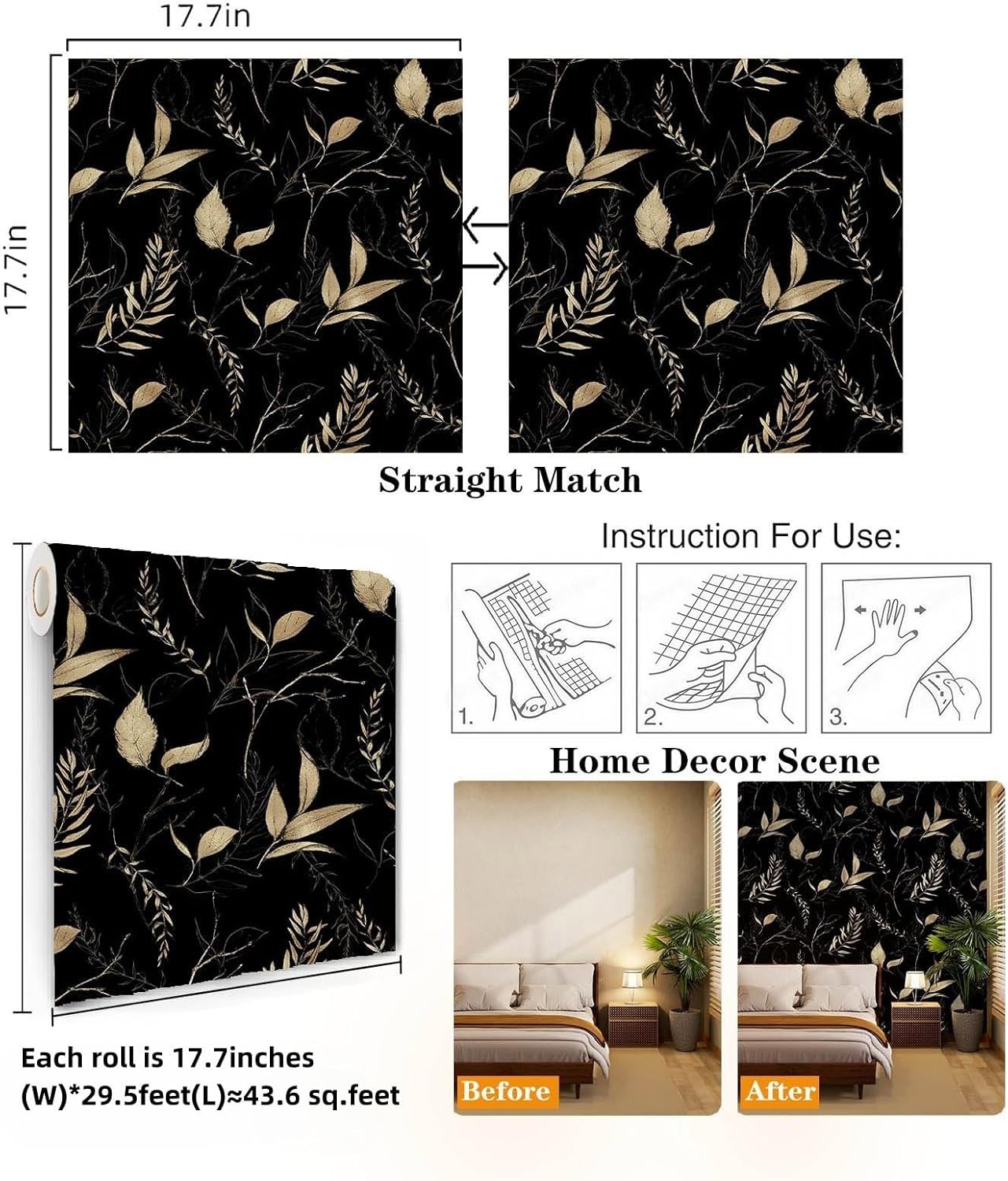 Sage Green and Blue Leaf Peel and Stick Wallpaper Modern Removable Self Adhesive Waterproof Renter Friendly Wall Covering for Bathroom and Accent Walls 17.7in x 88.5in