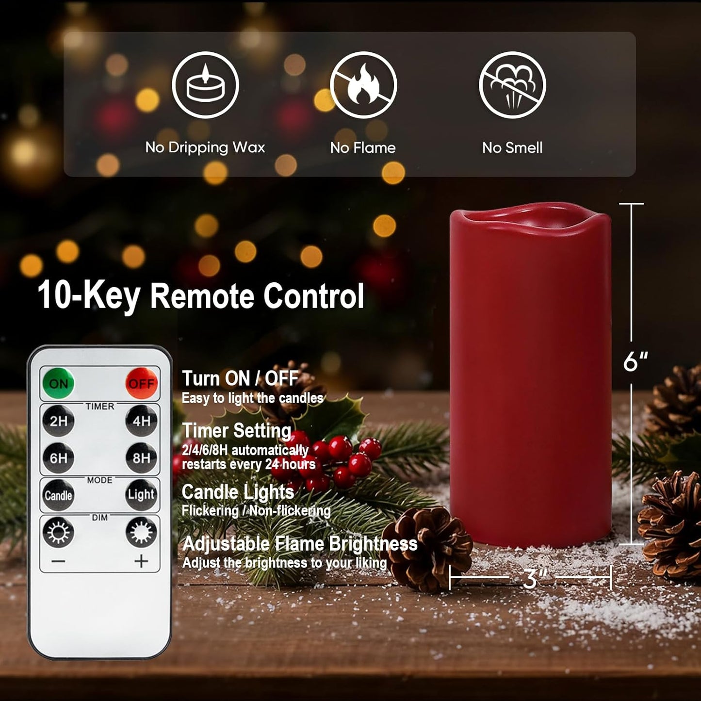 Amagic 3" x 6" Waterproof Outdoor Flameless Candles, Battery Operated Candles with Remote and Timer, Flickering LED Pillar Candle for Outside Patio Garden and Indoor Home Decor, Ivory, Set of 2