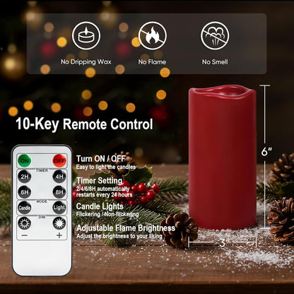 Amagic 3" x 6" Waterproof Outdoor Flameless Candles, Battery Operated Candles with Remote and Timer, Flickering LED Pillar Candle for Outside Patio Garden and Indoor Home Decor, Ivory, Set of 2