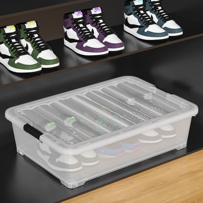 40 Quart Plastic Clear Underbed Storage Bin with Wheels, 3 Packs | Stackable Large Flat Under Bed Organization Boxes with Lids