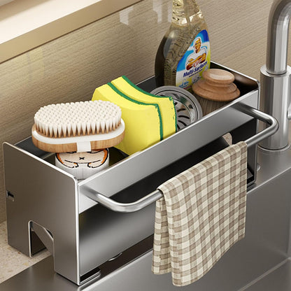 Kitchen Sink Caddy Organizer,Sponge Holder for Kitchen Sink with Drain Board,Stainless Steel