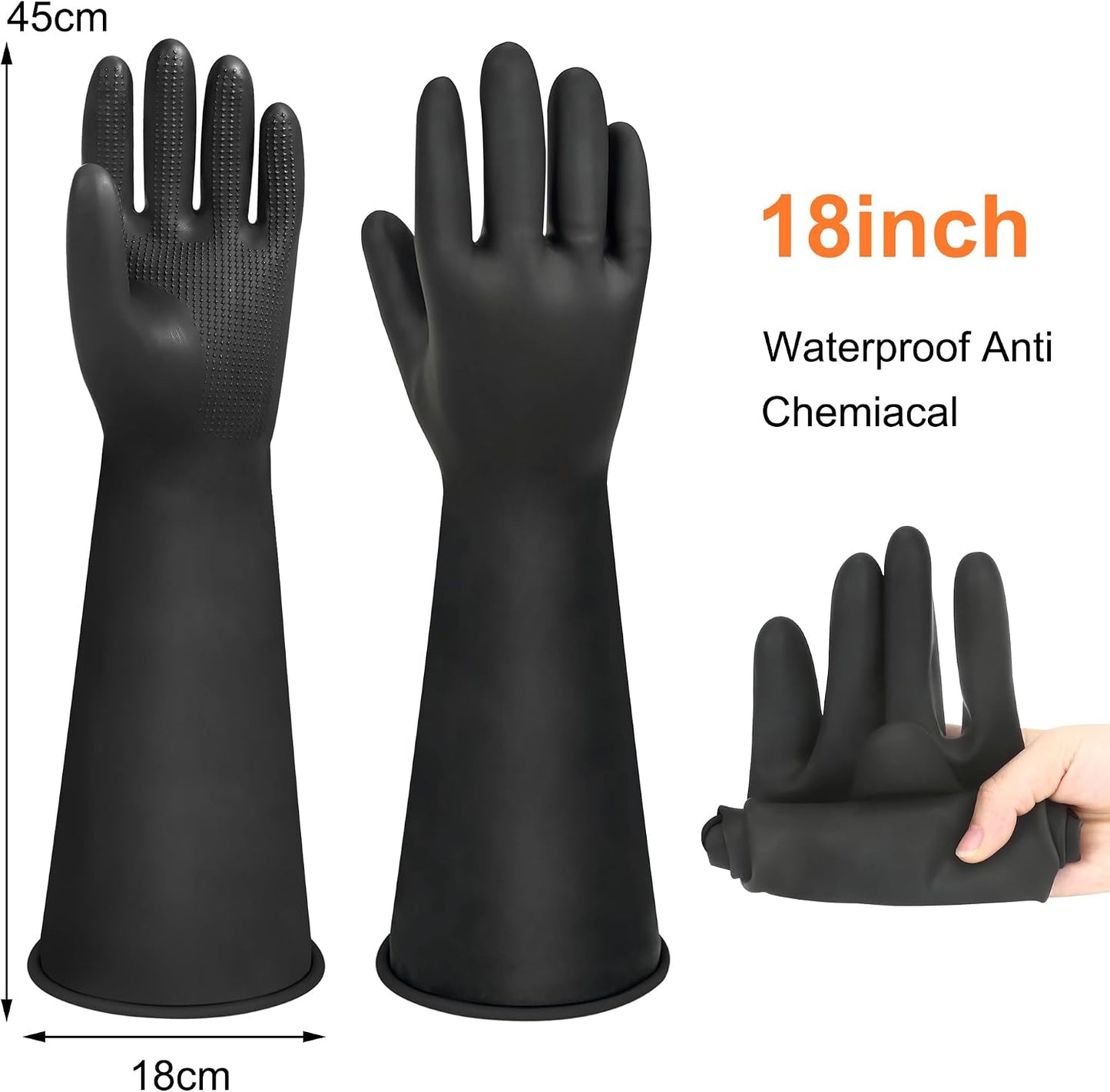 24" Chemical Resistant Glove, Reusable Heavy Duty Long Rubber Gloves, Long Waterproof Dishwashing Gloves, Industrial Safety Gloves for Men