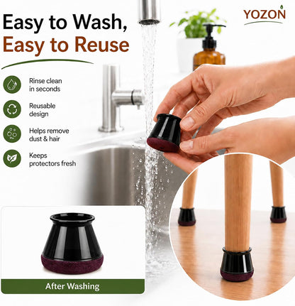 YOZON Chair Leg Floor Protectors Felt Furniture Pads Silicone Caps | Chair Leg Protectors for Hardwood Floors 32 Pack Anti-Scratch Reduce Noise Clear Round Medium Fit 3/4" to 1-3/16" (19-30mm)