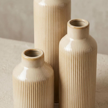 Brown Ceramic Vase Set of 3 - Rustic Farmhouse Vases for Centerpieces Small Modern Decorative Vase for Flower Kitchen Bathroom Bedroom Living Room Shelf Home Decor