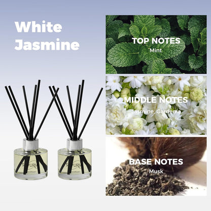 Reed Diffuser Set,Bamboo White Tea Scented Oil Diffuser with 12 Reed Sticks,3.38 fl.oz(100ml x2),Long-Lasting Home Fragrance for Living Room,Bedroom,Bathroom