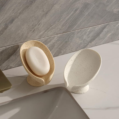 Soap Dish, Bar Soap Holder, Travertine Stone Look, Off White | Self Draining,Sponge Holders Tray for Shower,for Dispenser,Scrubber,Bottle,Cup on Bathroom Kitchen Bathtub Sink or Counter
