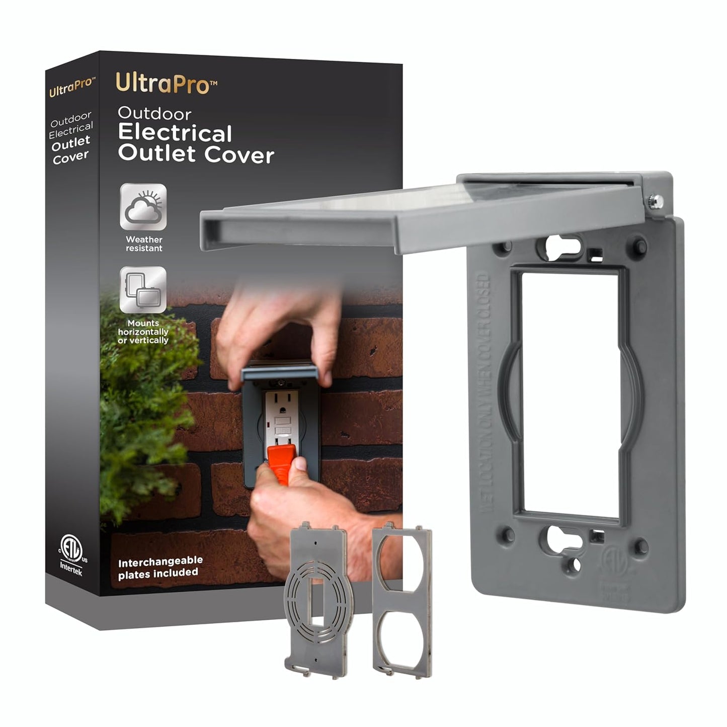 UltraPro Metal Outdoor Electrical Outlet Cover, Heavy Duty Single Gang 𝗢utdoor Outlet Cover Weatherproof Enclosure, Rated for Wet Locations, 𝙾utdoor Electrical Waterproof Plug Covers, Gray, 82809-T1
