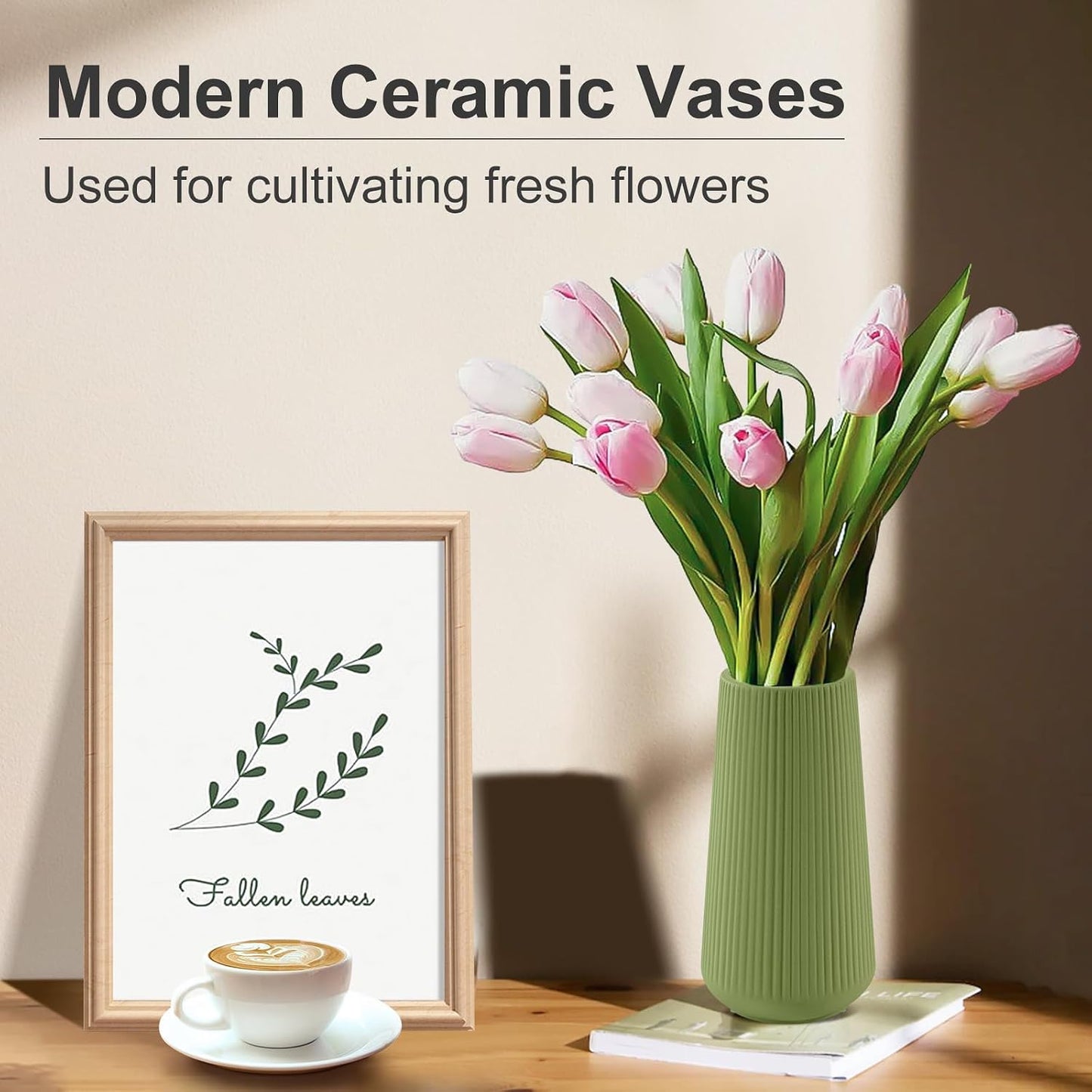 White Ceramic Vase, GUKJOB Small Cute Flower Vase for Pampas Grass, Home, Living Room, Dining Table, Farmhouse, Office Decor, Bedroom, Table, and Kitchen Shelf (White- 2PCS)